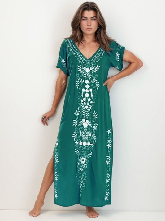 Kaftan veneza menta bordado branco