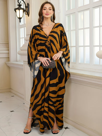 Kaftan longo listrado tigresa caramelo e preto