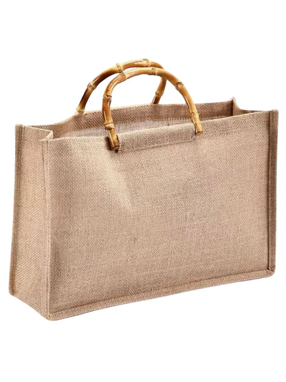 Bolsa de juta com alça de bambu