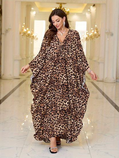 Kaftan longo animal print de onça tons naturais