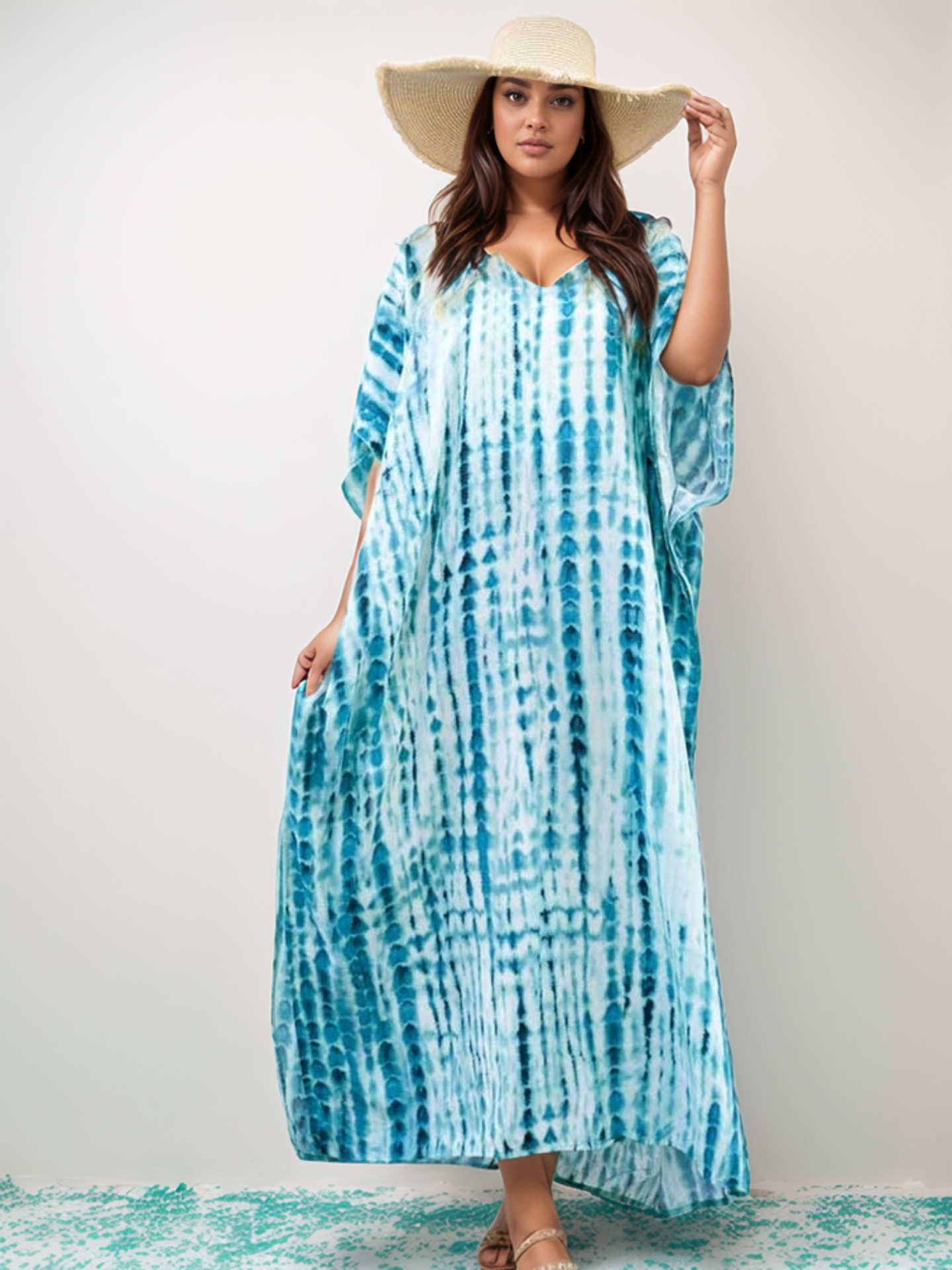 Kaftan sole tie dye azul turquesa