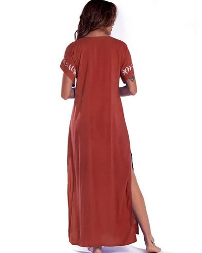 Kaftan veneza terracota bordado branco