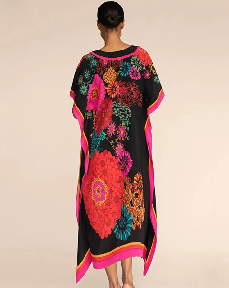 Kaftan floral preto