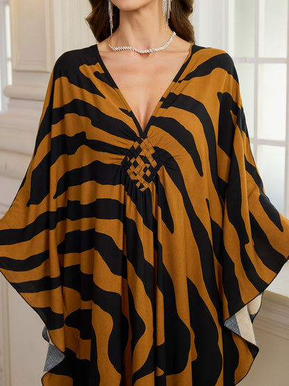 Kaftan longo listrado tigresa caramelo e preto